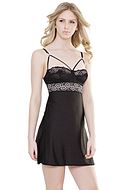 Chemise, straps over bust, lace cups, small bow